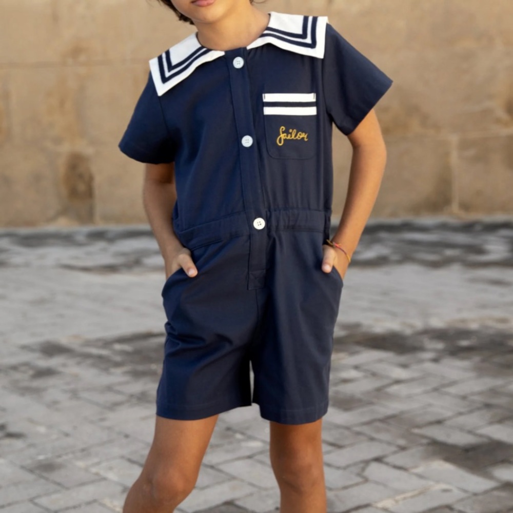 Mini Rodini blue cotton sailor jumpsuit. Size 12-18 months.